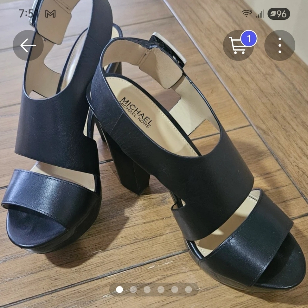 Michael kors black leather block heels 7.5